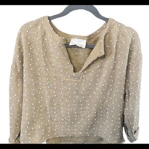 Flower & Feather NEW Tan White Swiss Dots Polka V Neck Cropped Crop Top
